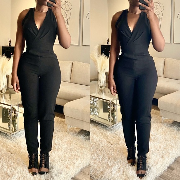 LAST CHANCE | Halter Neck Wrap Front Jumpsuit - Picture 2 of 4